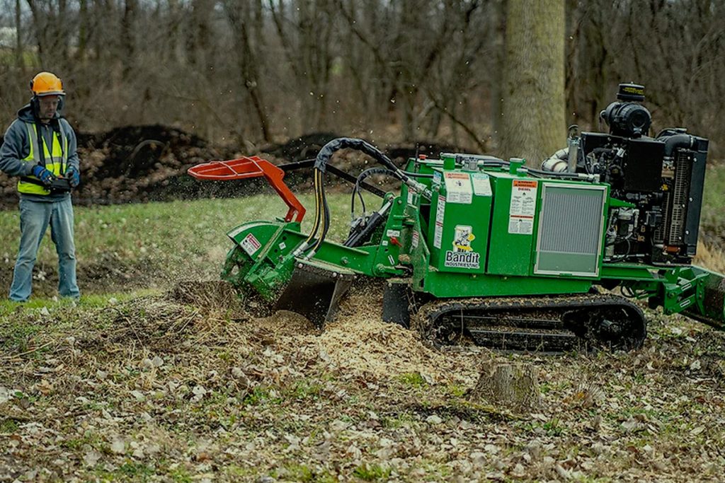 Large stump grinding machine in action